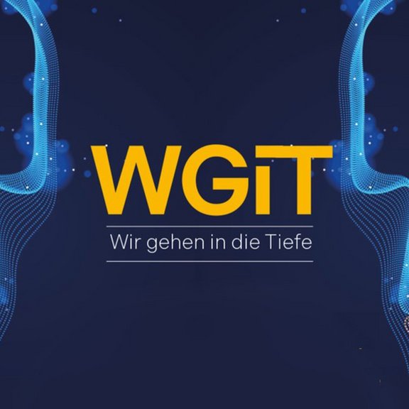 The picture shows the event logo: The orange lettering WGiT on a blue background.