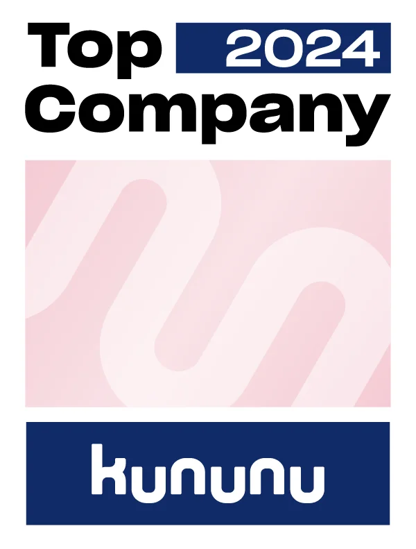 Auf dem Bild ist das Kununu-Logo zu sehen mit dem Schriftzug "Top Company 2024"